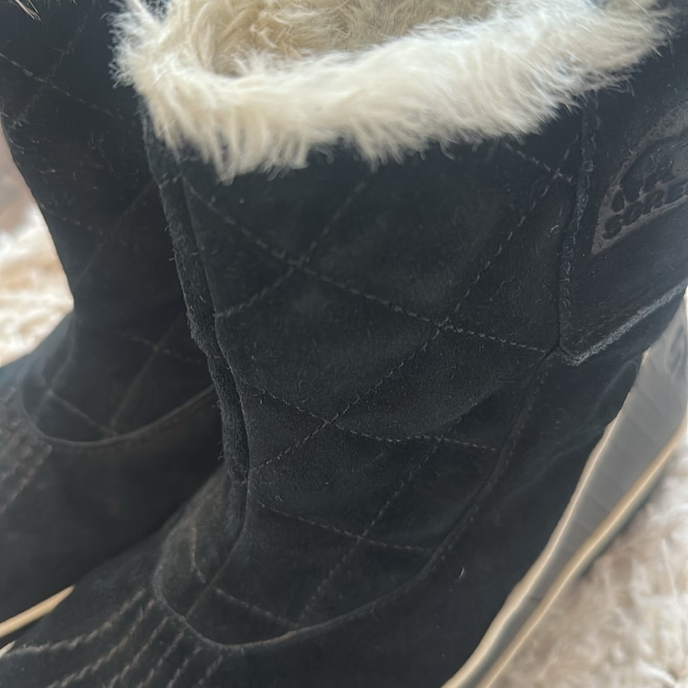 SOREL BLACK SUEDE FLEECE LINED WOMEN'S WINTER BOOTS 9.5 - Picture 12 of 13